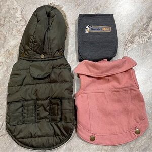 XS dog clothing | Thunder shirt | Pink Denim Jacket | Winter Puffy Coat Fur Hood